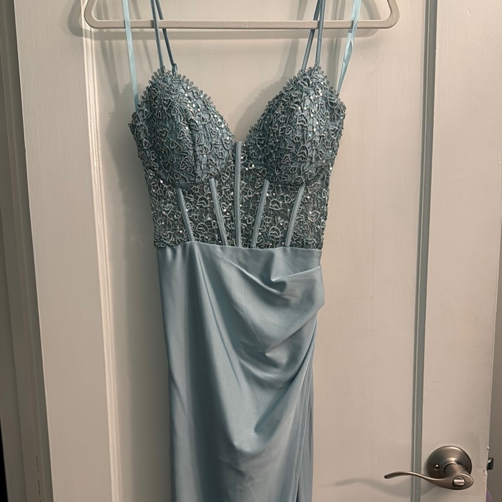 Elegant Blue Embellished Dress